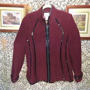 Louis Dell Olio burgundy maroon with shiny trim coat soft wool zipper vintage